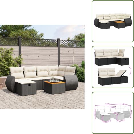 Tavolo da giardino - vidaXL Set Divani da Giardino con Cuscini 7pz Nero Polyrattan - Poltrona da esterno