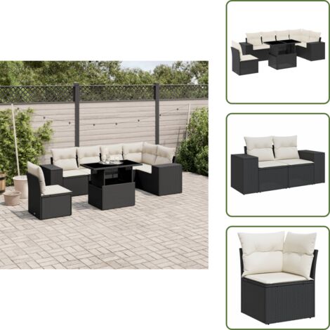 Tavolo da giardino - vidaXL Set Divani da Giardino con Cuscini 7pz Nero Polyrattan - Rattan PE