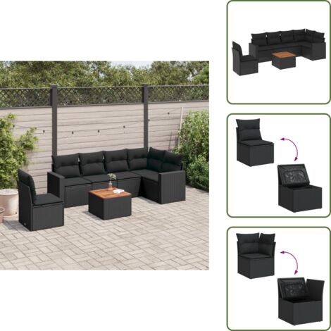 Tavolo da giardino - vidaXL Set Divani da Giardino con Cuscini 7pz Nero Polyrattan - Rattan PE