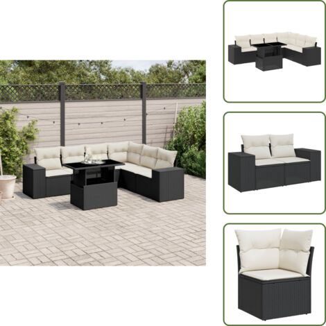 Tavolo da giardino - vidaXL Set Divani da Giardino con Cuscini 7pz Nero Polyrattan - Rattan PE