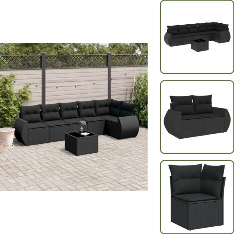Tavolo da giardino - vidaXL Set Divani da Giardino con Cuscini 7pz Nero Polyrattan - Rattan PE