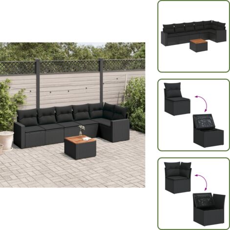 Tavolo da giardino - vidaXL Set Divani da Giardino con Cuscini 7pz Nero Polyrattan - Rattan PE