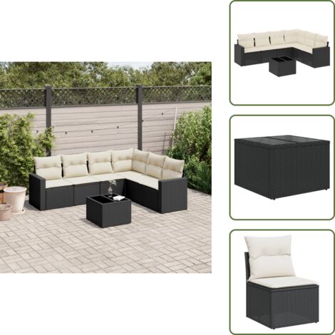 Tavolo da giardino - vidaXL Set Divani da Giardino con Cuscini 7pz Nero Polyrattan - Rattan PE