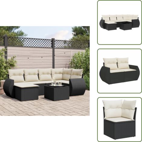 Tavolo da giardino - vidaXL Set Divani da Giardino con Cuscini 7pz Nero Polyrattan - Seduta angolare
