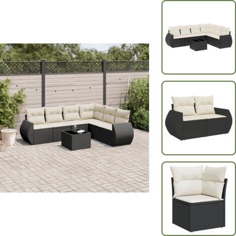 Tavolo da giardino - vidaXL Set Divani da Giardino con Cuscini 7pz Nero Polyrattan - Seduta angolare