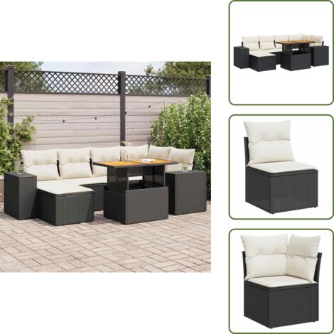 Tavolo da giardino - vidaXL Set Divani da Giardino con Cuscini 7pz Nero Polyrattan - Sedute angolari