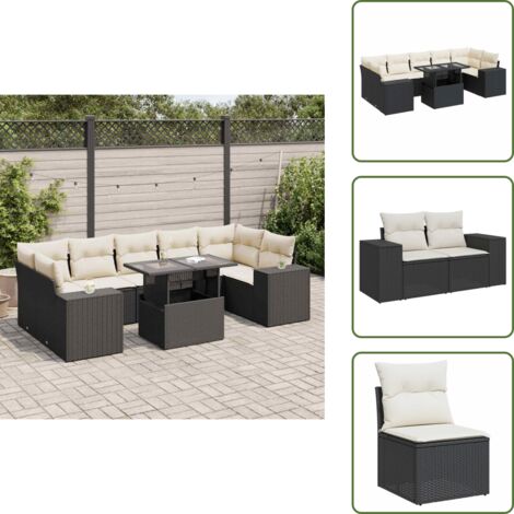 Tavolo da giardino - vidaXL Set Divani da Giardino con Cuscini 8 pz Nero in Polyrattan - Arredamento da esterno