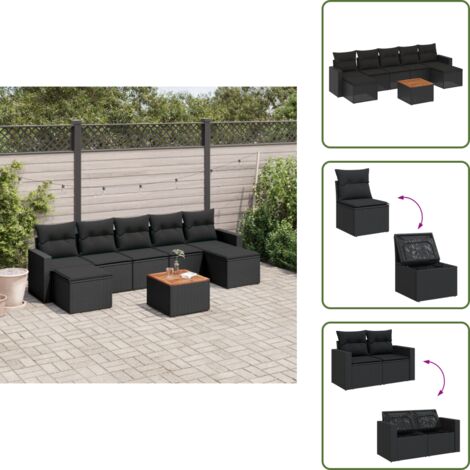 Tavolo da giardino - vidaXL Set Divani da Giardino con Cuscini 8 pz Nero in Polyrattan - Cuscini da giardino