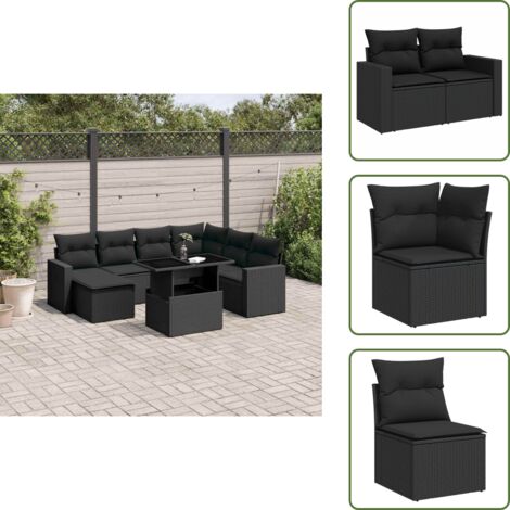 Tavolo da giardino - vidaXL Set Divani da Giardino con Cuscini 8 pz Nero in Polyrattan - Mobili da esterno