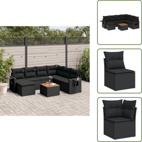 Tavolo da giardino - vidaXL Set Divani da Giardino con Cuscini 8 pz Nero in Polyrattan - Mobili da esterno