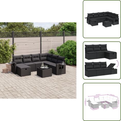 Tavolo da giardino - vidaXL Set Divani da Giardino con Cuscini 8 pz Nero in Polyrattan - Poltrona da esterno