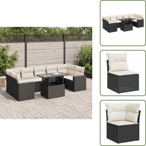 Tavolo da giardino - vidaXL Set Divani da Giardino con Cuscini 8 pz Nero in Polyrattan - Rattan PE