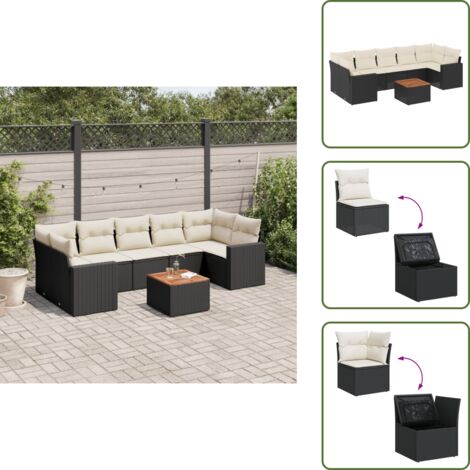 Tavolo da giardino - vidaXL Set Divani da Giardino con Cuscini 8 pz Nero in Polyrattan - Rattan PE