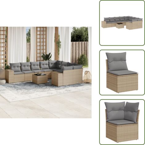 Tavolo da giardino - vidaXL Set Divano da Giardino 10 pz con Cuscini Beige in Polyrattan - Rattan PE