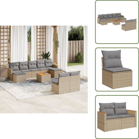 Tavolo da giardino - vidaXL Set Divano da Giardino 10 pz con Cuscini Beige Misto Polyrattan - Rattan PE