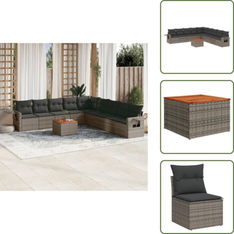 Tavolo da giardino - vidaXL Set Divano da Giardino 10 pz con Cuscini Grigio in Polyrattan - Rattan PE