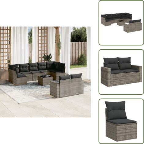 Tavolo da giardino - vidaXL Set Divano da Giardino 10 pz con Cuscini Grigio in Polyrattan - Rattan PE