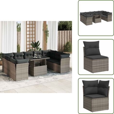 Tavolo da giardino - vidaXL Set Divano da Giardino 10 pz con Cuscini Grigio in Polyrattan - Rattan PE