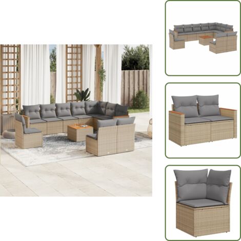 Tavolo da giardino - vidaXL Set Divano da Giardino 11 pz con Cuscini Beige Misto Polyrattan - Rattan sintetico