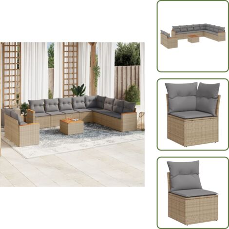 Tavolo da giardino - vidaXL Set Divano da Giardino 11 pz con Cuscini Beige Misto Polyrattan - Rattan sintetico