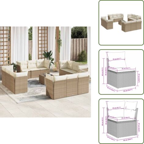 Tavolo da giardino - vidaXL Set Divano da Giardino 13 pz con Cuscini Beige in Polyrattan - Rattan PE