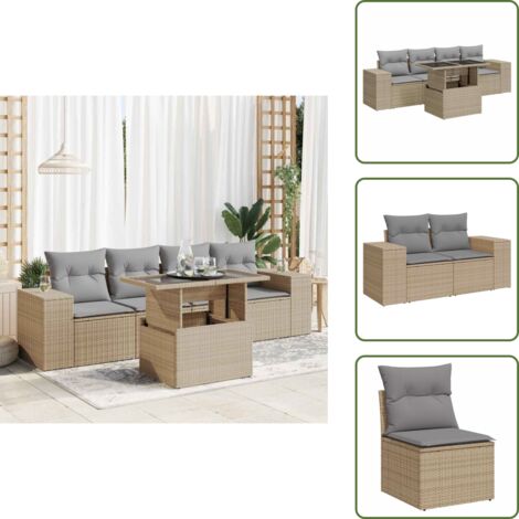 Tavolo da giardino - vidaXL Set Divano da Giardino 5 pz con Cuscini Beige in Polyrattan - Arredamento da esterno
