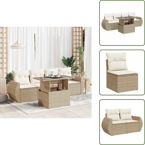 Tavolo da giardino - vidaXL Set Divano da Giardino 5 pz con Cuscini Beige in Polyrattan - Cuscini da giardino