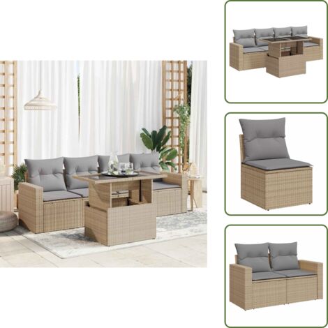 Tavolo da giardino - vidaXL Set Divano da Giardino 5 pz con Cuscini Beige in Polyrattan - Cuscini da giardino