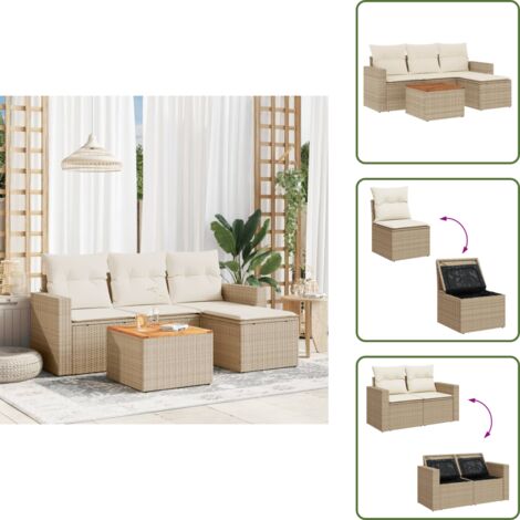 Tavolo da giardino - vidaXL Set Divano da Giardino 5 pz con Cuscini Beige in Polyrattan - Cuscino da giardino