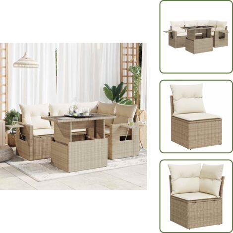 Tavolo da giardino - vidaXL Set Divano da Giardino 5 pz con Cuscini Beige in Polyrattan - Rattan PE