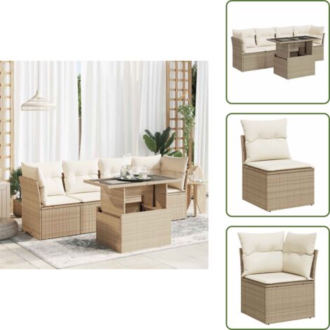 Tavolo da giardino - vidaXL Set Divano da Giardino 5 pz con Cuscini Beige in Polyrattan - Rattan PE