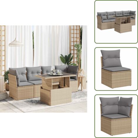 Tavolo da giardino - vidaXL Set Divano da Giardino 5 pz con Cuscini Beige in Polyrattan - Rattan PE