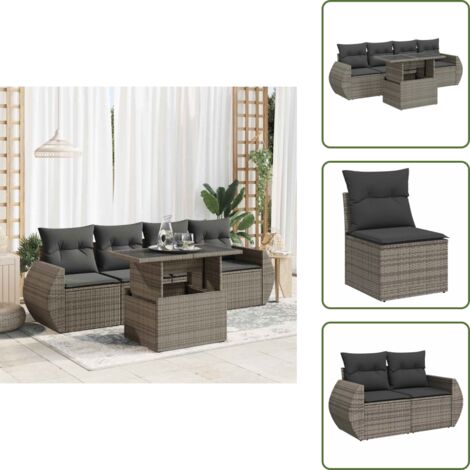 Tavolo da giardino - vidaXL Set Divano da Giardino 5 pz con Cuscini Grigio in Polyrattan - Cuscini da giardino