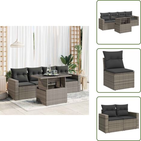 Tavolo da giardino - vidaXL Set Divano da Giardino 5 pz con Cuscini Grigio in Polyrattan - Cuscini da giardino