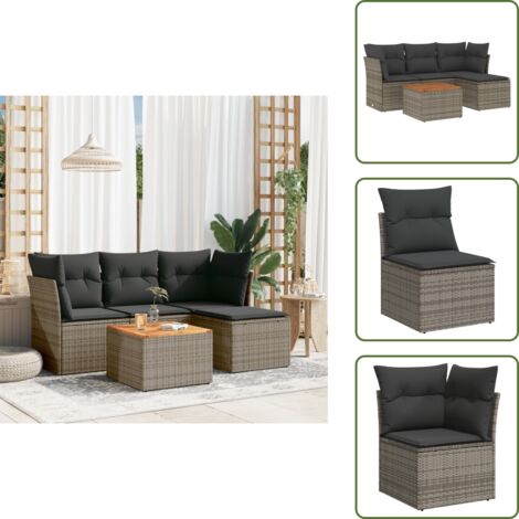 Tavolo da giardino - vidaXL Set Divano da Giardino 5 pz con Cuscini Grigio in Polyrattan - Mobili da esterno