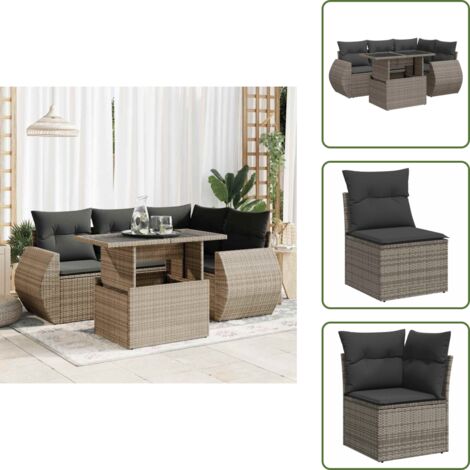 Tavolo da giardino - vidaXL Set Divano da Giardino 5 pz con Cuscini Grigio in Polyrattan - Rattan PE
