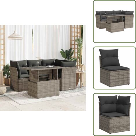 Tavolo da giardino - vidaXL Set Divano da Giardino 5 pz con Cuscini Grigio in Polyrattan - Rattan PE