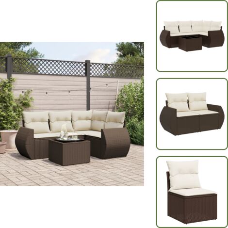 Tavolo da giardino - vidaXL Set Divano da Giardino 5 pz con Cuscini Marrone in Polyrattan - Rattan PE