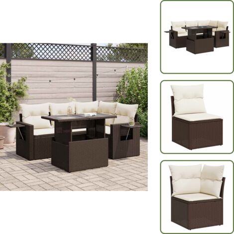 Tavolo da giardino - vidaXL Set Divano da Giardino 5 pz con Cuscini Marrone in Polyrattan - Rattan PE