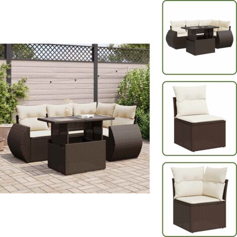 Tavolo da giardino - vidaXL Set Divano da Giardino 5 pz con Cuscini Marrone in Polyrattan - Rattan PE