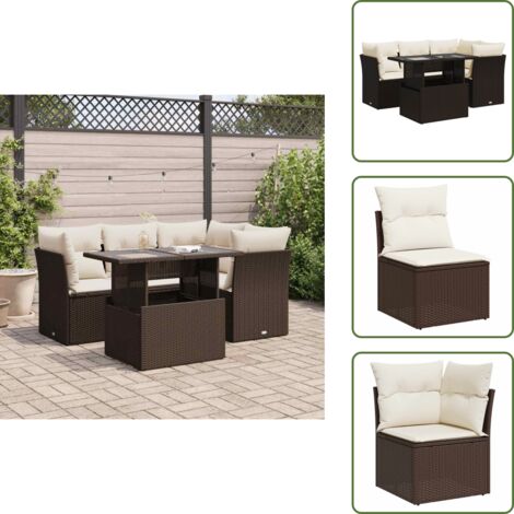 Tavolo da giardino - vidaXL Set Divano da Giardino 5 pz con Cuscini Marrone in Polyrattan - Rattan PE