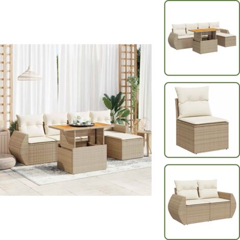 Tavolo da giardino - vidaXL Set Divano da Giardino 6 pz con Cuscini Beige in Polyrattan - Arredamento da esterno