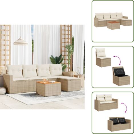 Tavolo da giardino - vidaXL Set Divano da Giardino 6 pz con Cuscini Beige in Polyrattan - Cuscini da giardino