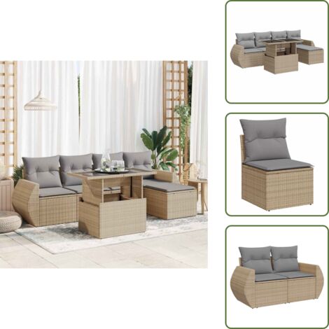Tavolo da giardino - vidaXL Set Divano da Giardino 6 pz con Cuscini Beige in Polyrattan - Cuscini da giardino