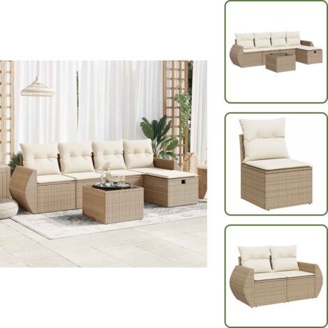 Tavolo da giardino - vidaXL Set Divano da Giardino 6 pz con Cuscini Beige in Polyrattan - Cuscini da giardino