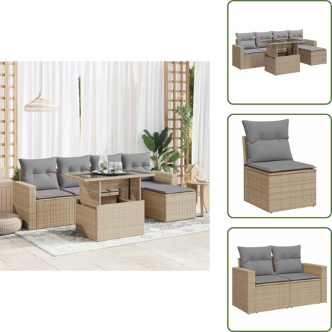 Tavolo da giardino - vidaXL Set Divano da Giardino 6 pz con Cuscini Beige in Polyrattan - Cuscini da giardino