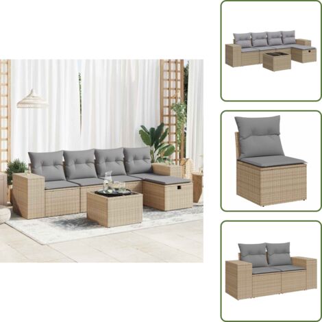 Tavolo da giardino - vidaXL Set Divano da Giardino 6 pz con Cuscini Beige in Polyrattan - Cuscini da giardino