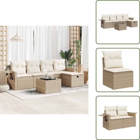 Tavolo da giardino - vidaXL Set Divano da Giardino 6 pz con Cuscini Beige in Polyrattan - Cuscini da giardino