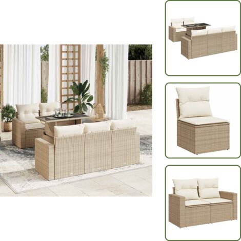 Tavolo da giardino - vidaXL Set Divano da Giardino 6 pz con Cuscini Beige in Polyrattan - Cuscino da giardino