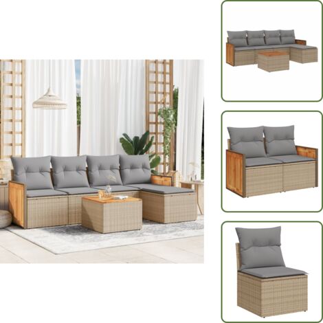 Tavolo da giardino - vidaXL Set Divano da Giardino 6 pz con Cuscini Beige in Polyrattan - Rattan PE